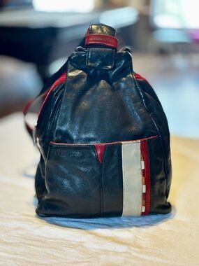 Joanel Genuine Leather Multi-Strap Backpack - Black & Red